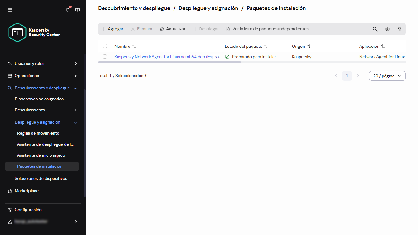 La lista de paquetes de instalación.