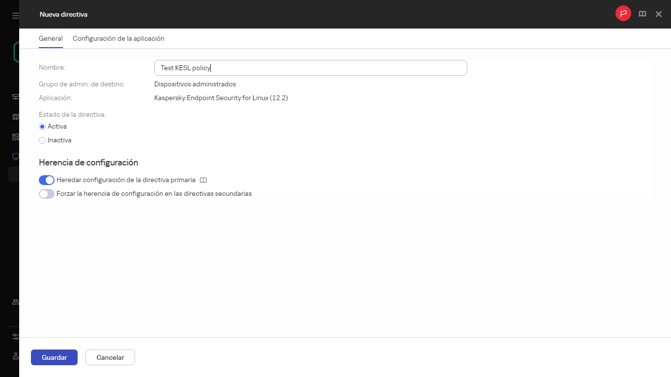 La pestaña General de la ventana de creación de una nueva directiva.
