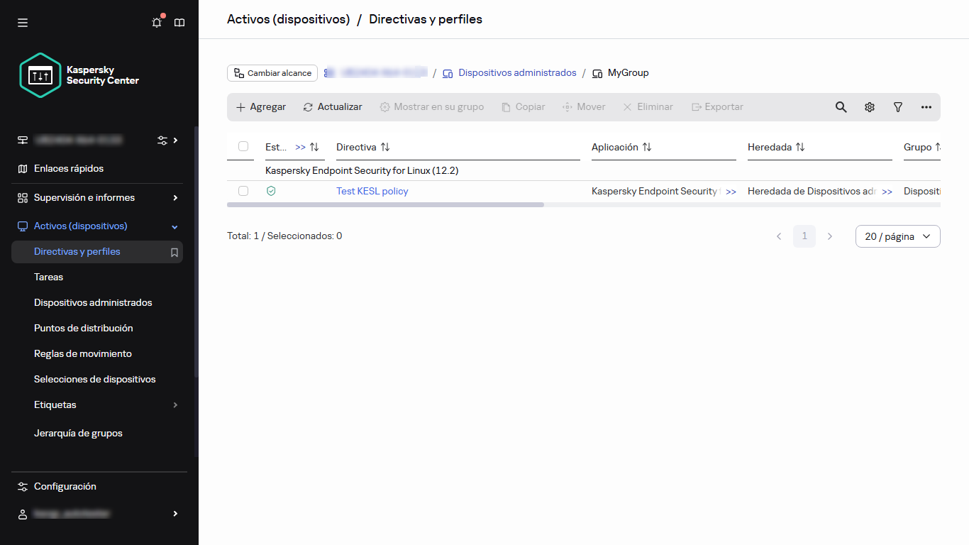 Seleccione el grupo de administración relacionado con la directiva:
