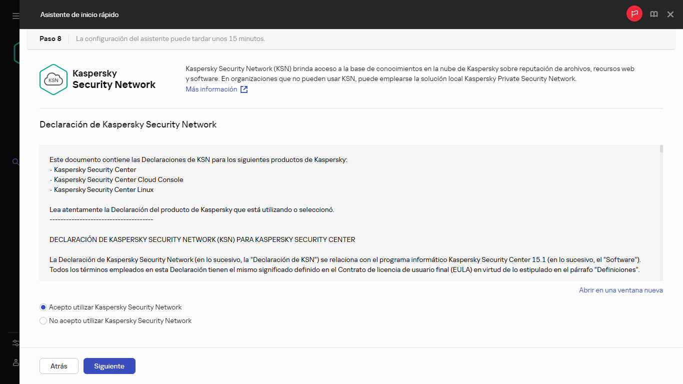 Paso de Kaspersky Security Network del Asistente de inicio rápido.