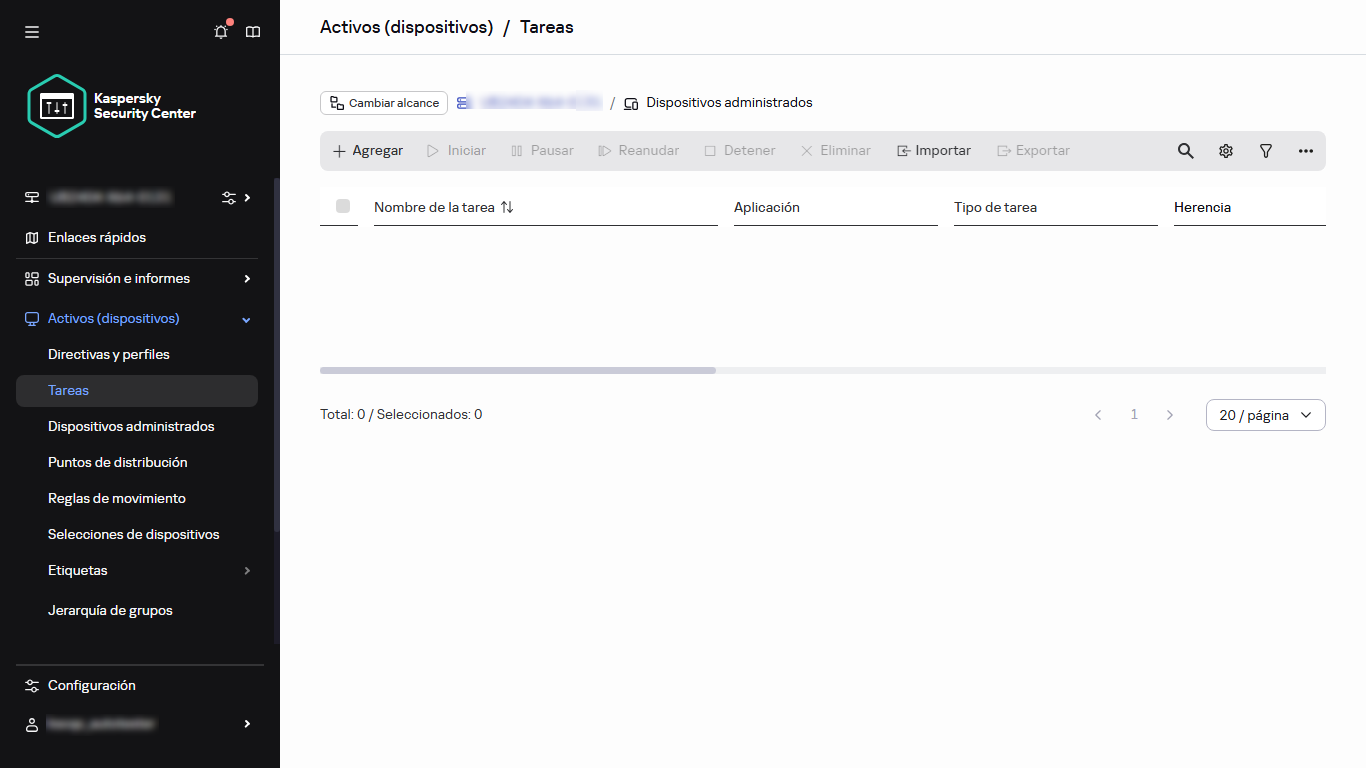 La sección Tareas del menú.