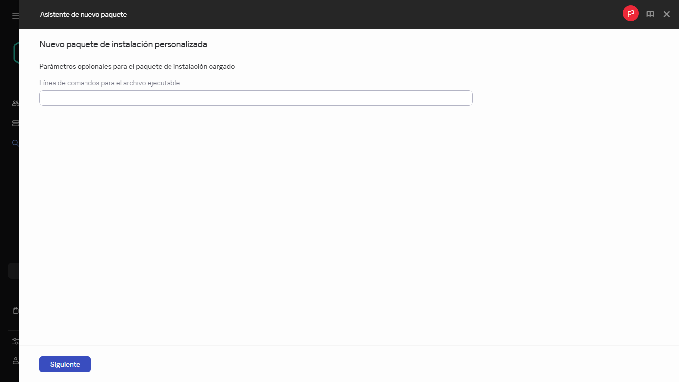 Parámetros opcionales de un nuevo paquete de instalación.
