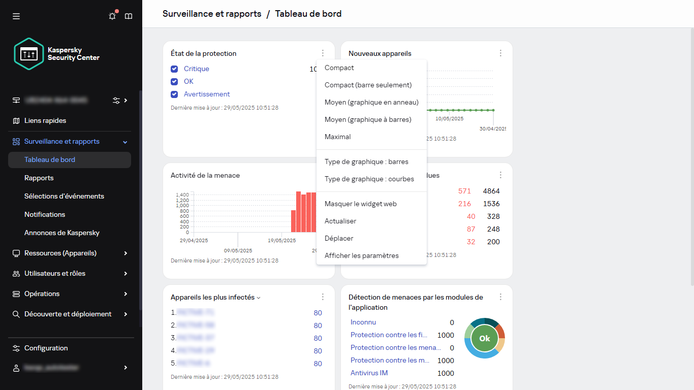 Menu contextuel des widgets.