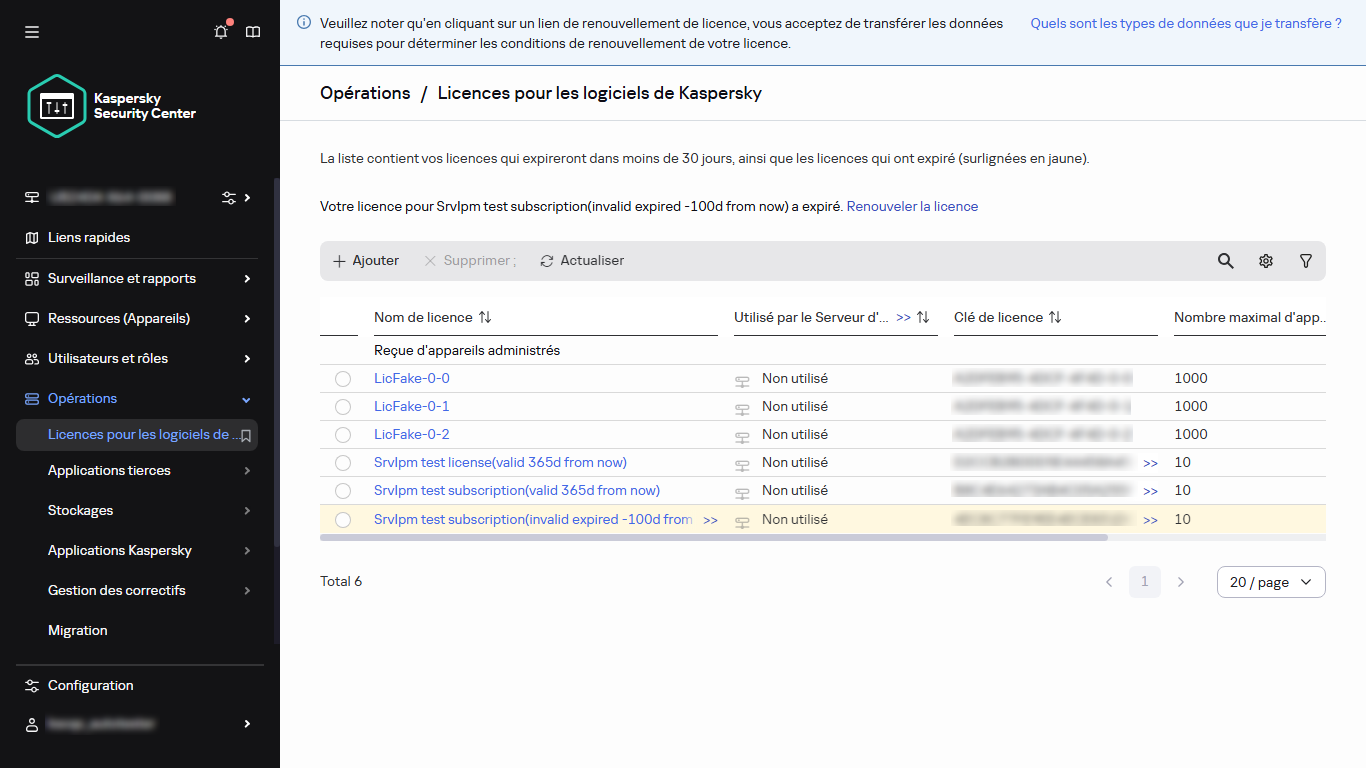 La liste des licences.
