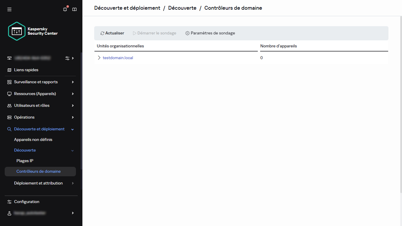Fenêtre de sondage du contrôleur de domaine.