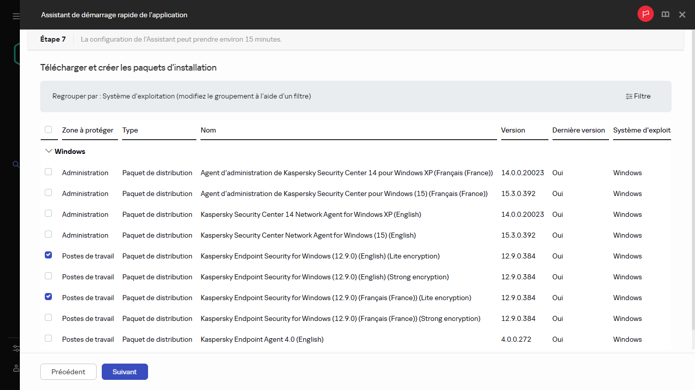 L'étape Création de paquets d'installation de l'Assistant de configuration initiale de l'application.