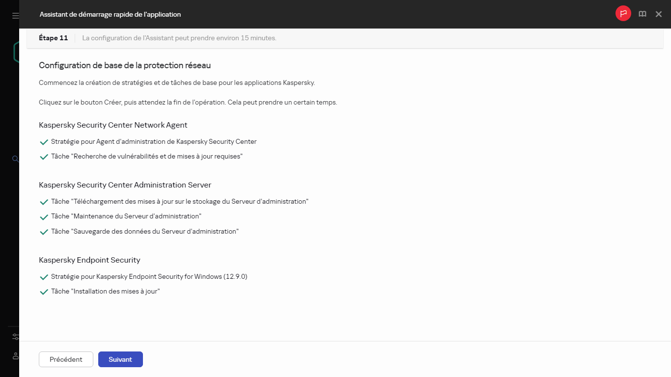 L'étape Création de tâches et de stratégies de l'Assistant de démarrage rapide.
