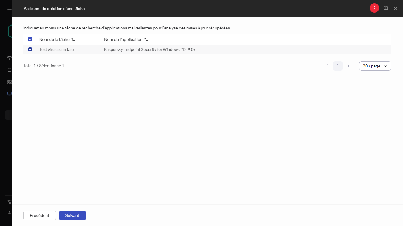 Sélection des tâches d'analyse des logiciels malveillants pour vérifier les mises à jour reçues.