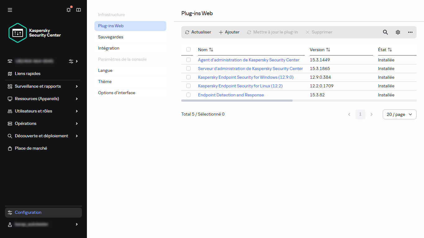 La liste des plug-ins Internet.