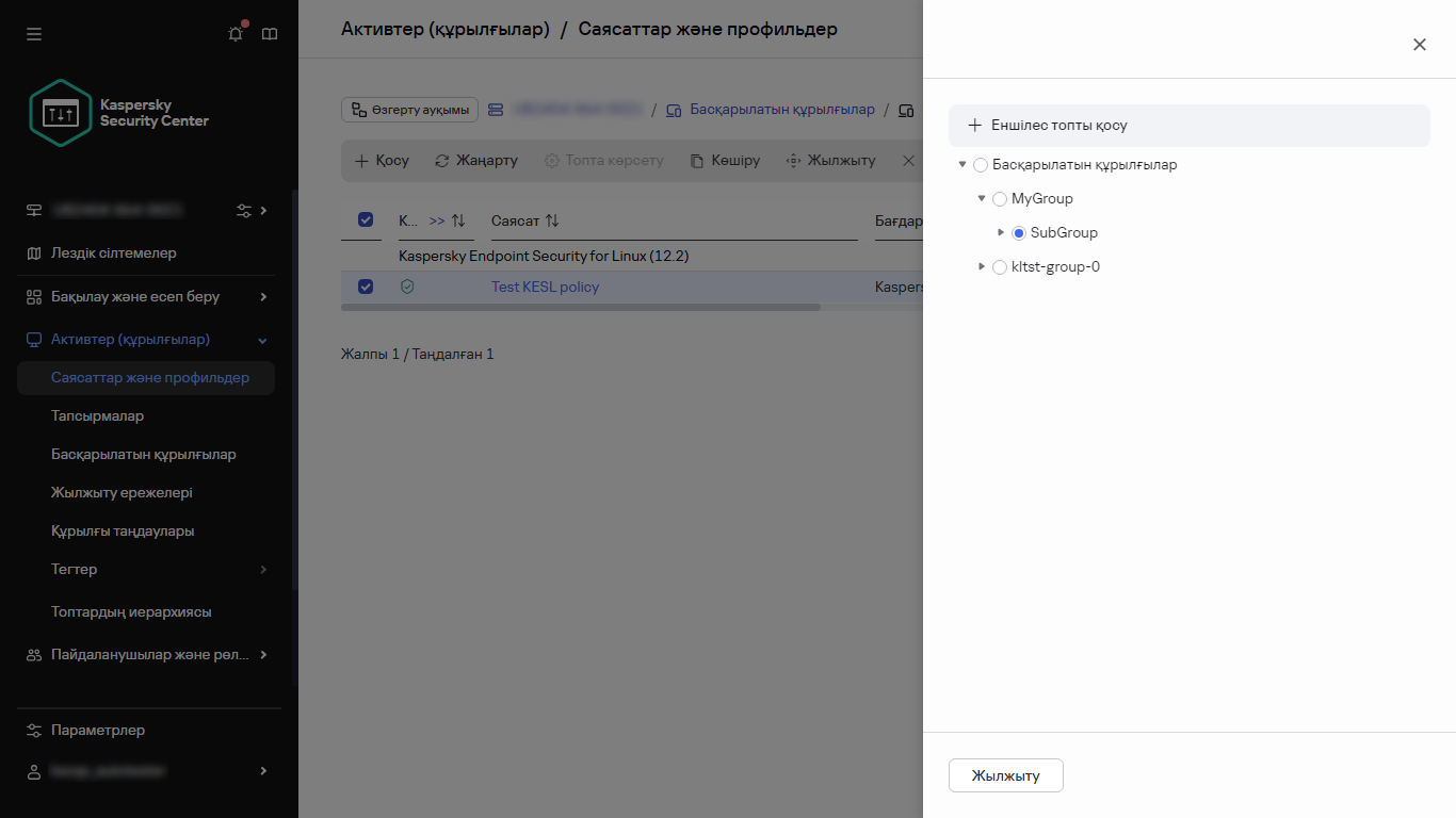Саясатты жылжыту үшін топ таңдаудың диалогтік терезесі.