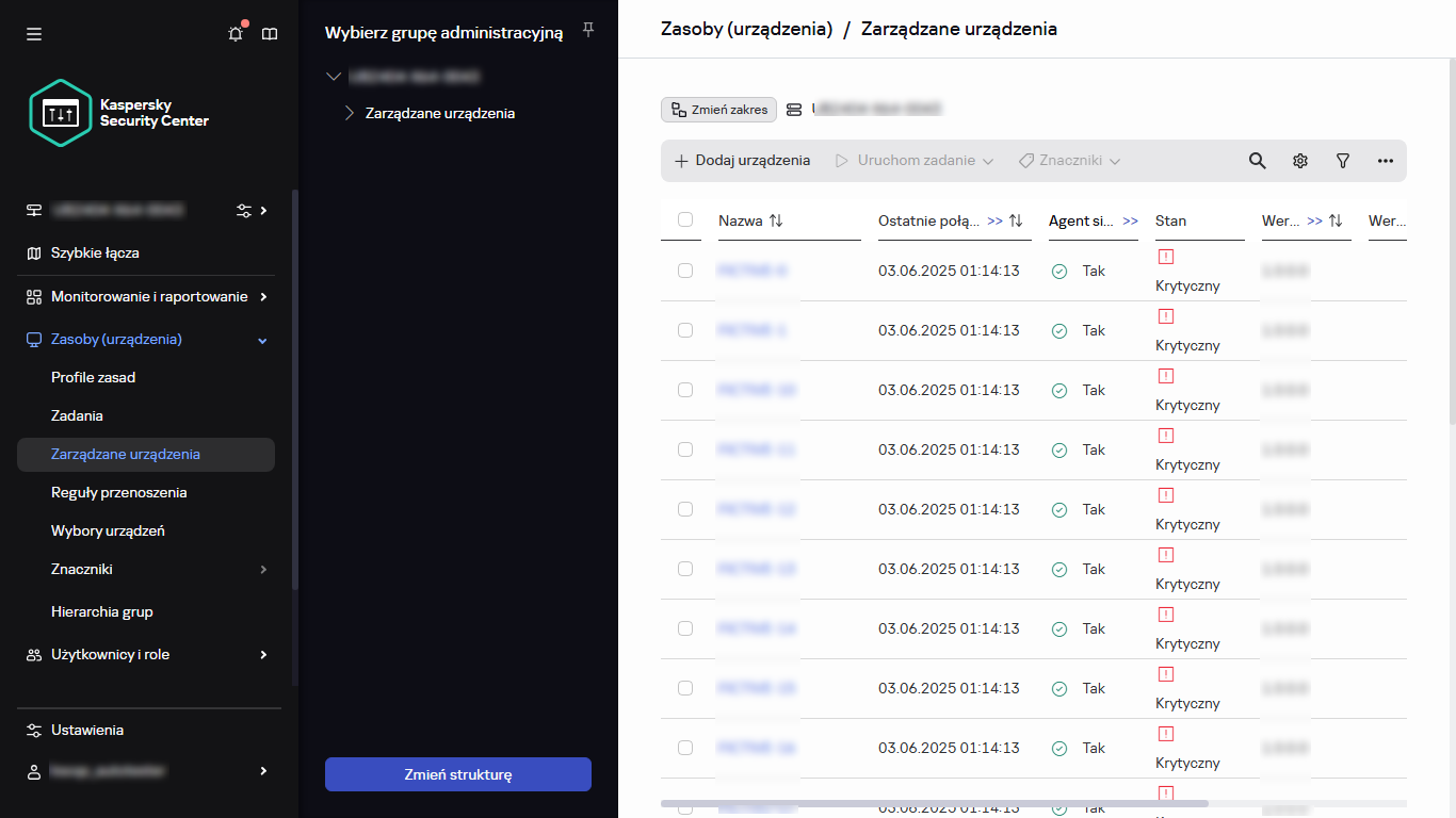 Wybieranie grupy administracyjnej.