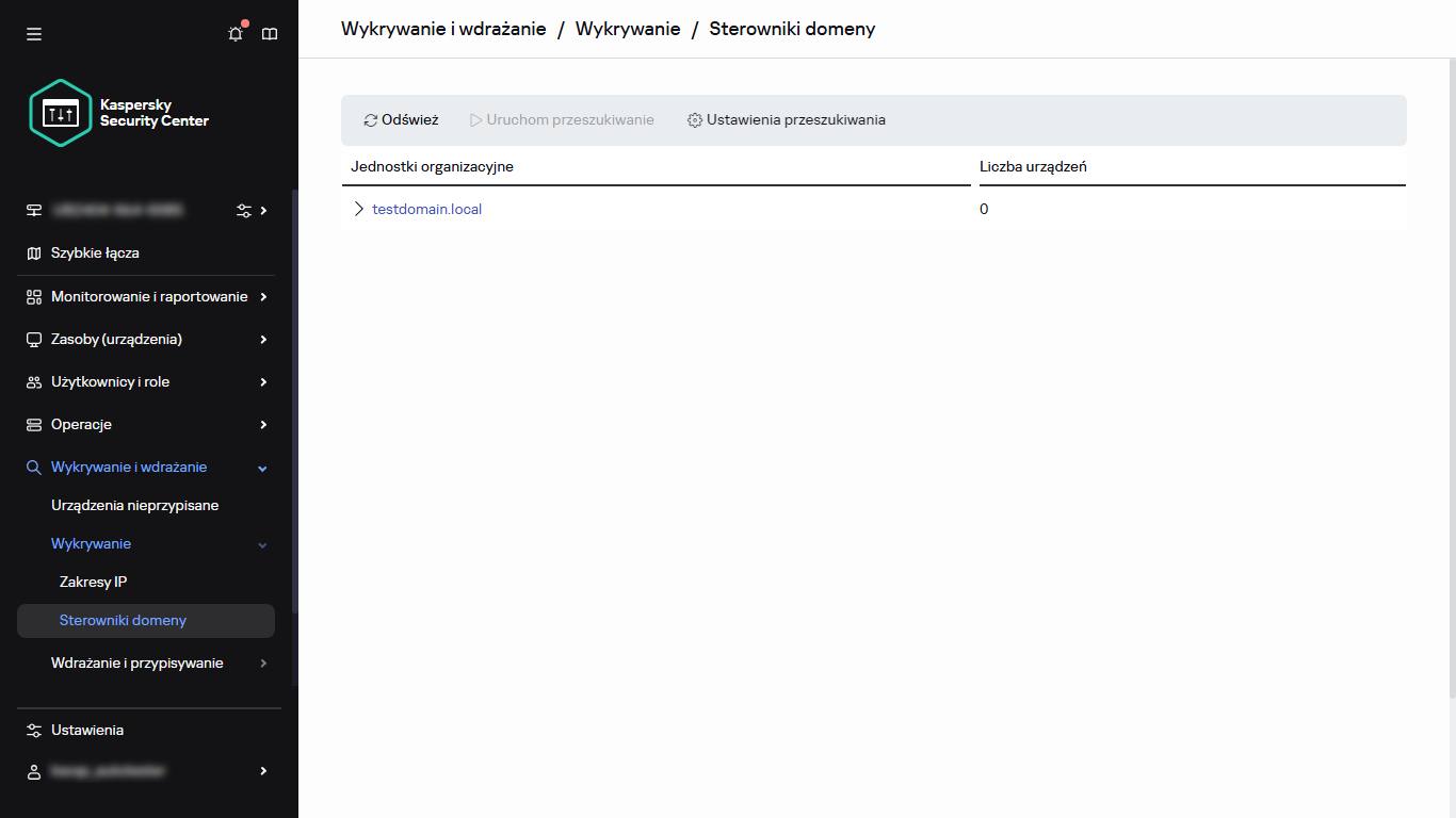 Okno przeszukiwania kontrolera domeny.