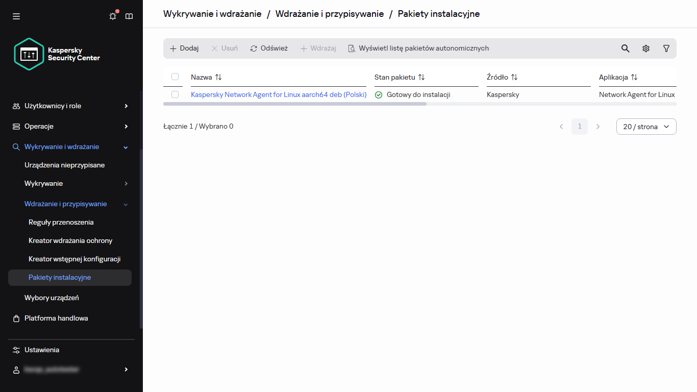Lista pakietów instalacyjnych.