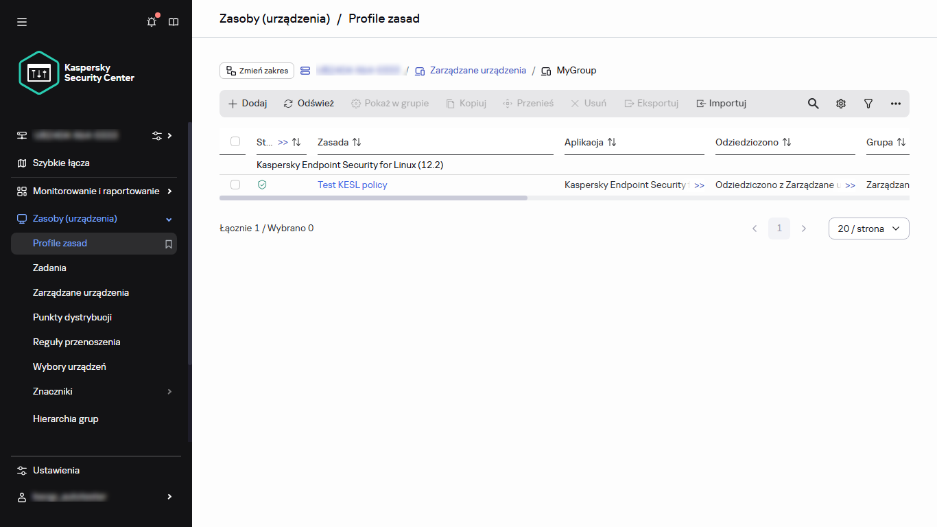 Wybieranie grupy administracyjnej dla której ma być utworzona zasada.