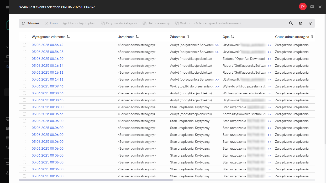 Wynik wyboru zdarzenia.