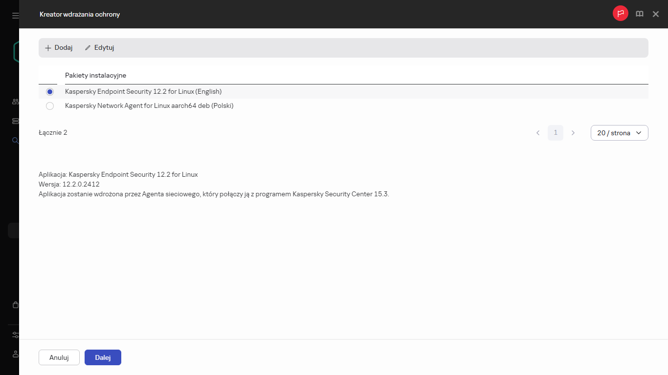 Wybieranie pakietu instalacyjnego.