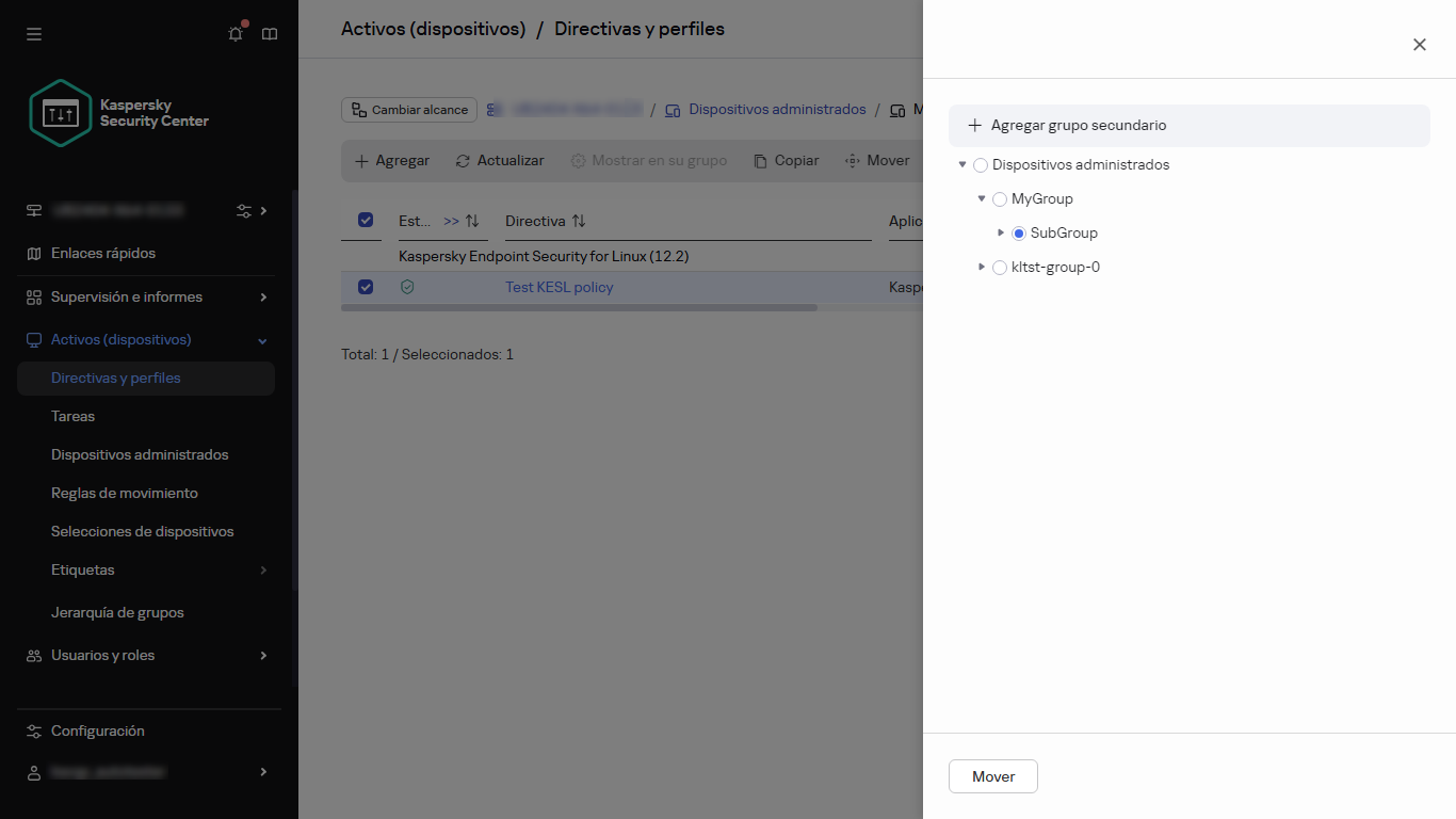 Seleccione a qué grupo desea mover la directiva.