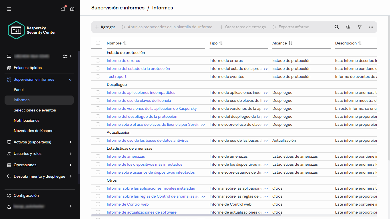 La lista de informes.