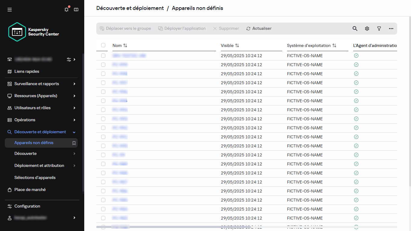 La section Appareils non définis dans Discovery & déploiement.