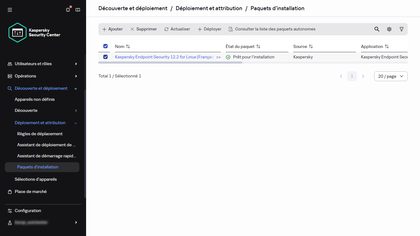 Le paquet d'installation sélectionné.