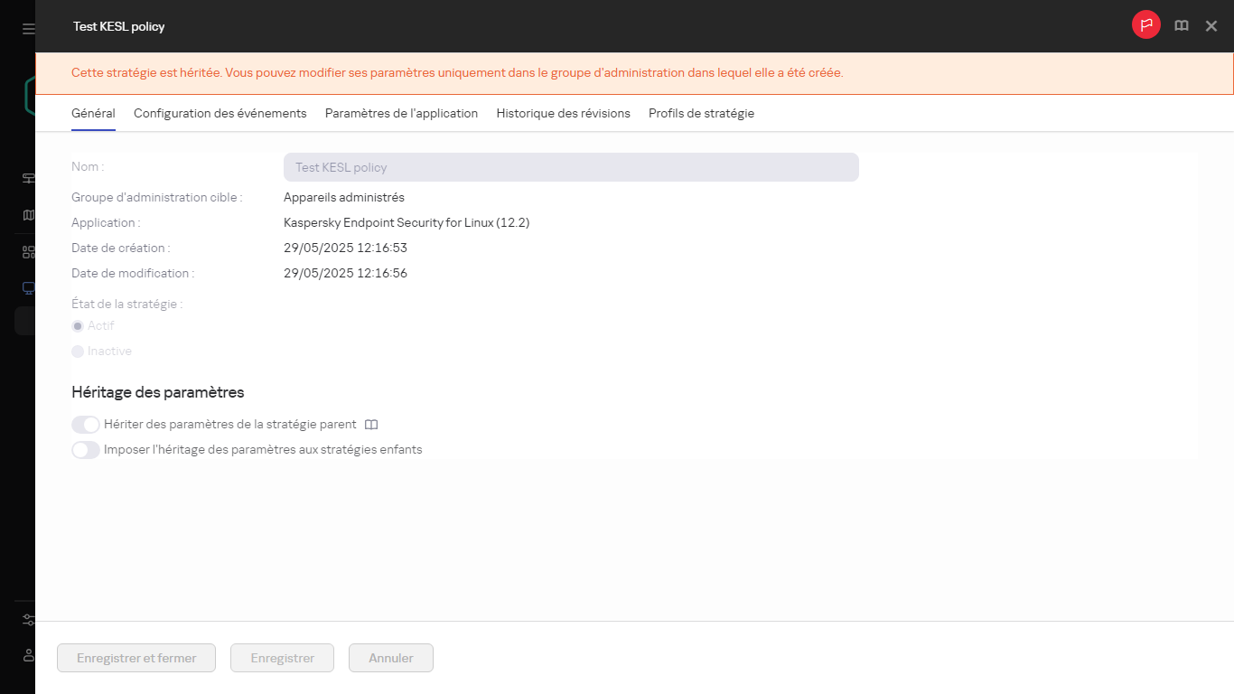 Une stratégie héritée qui ne peut pas être modifiée.