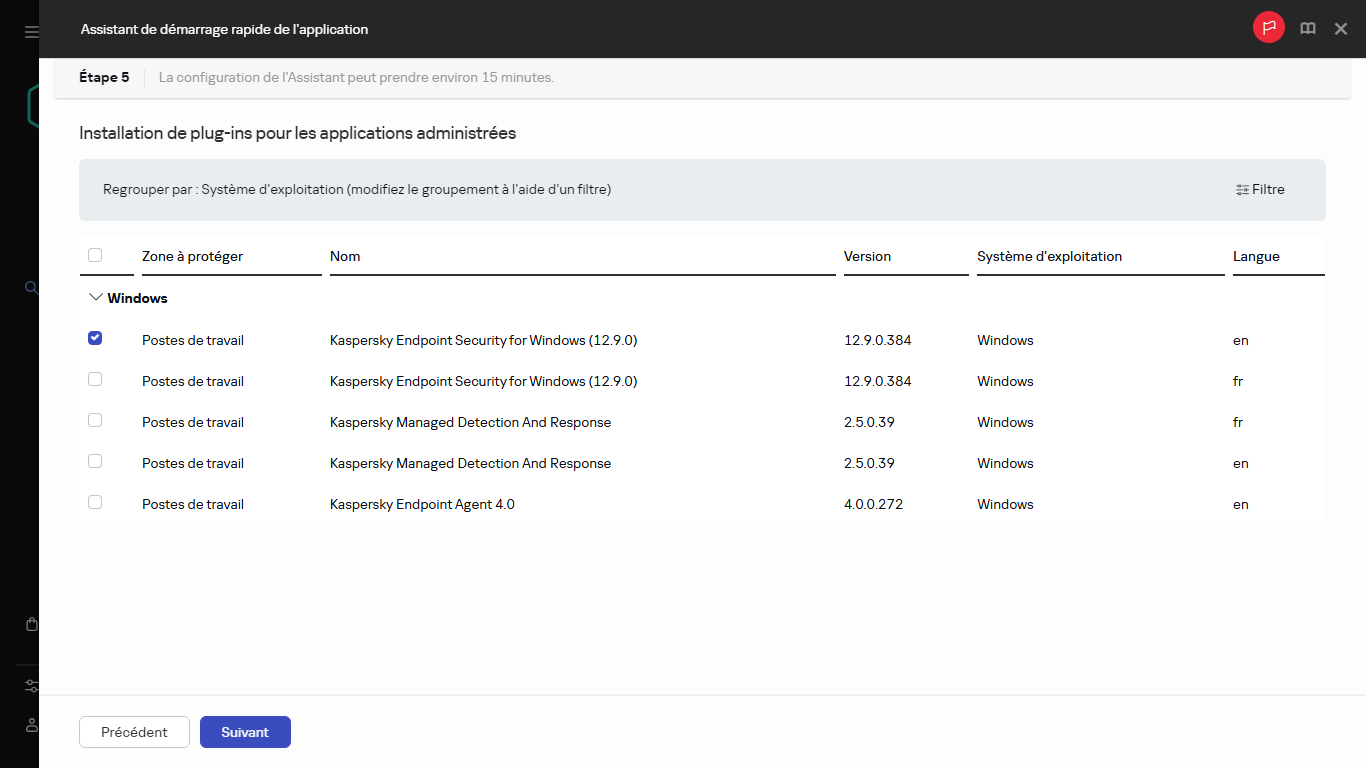 L'étape Installation des plug-ins de l'Assistant de configuration initiale de l'application.