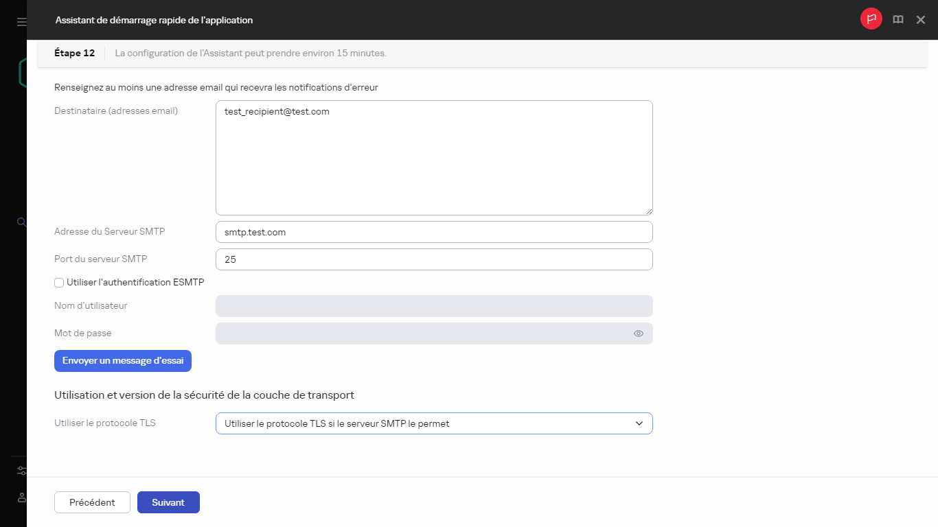 L'étape Notifications par email de l'assistant de démarrage rapide.