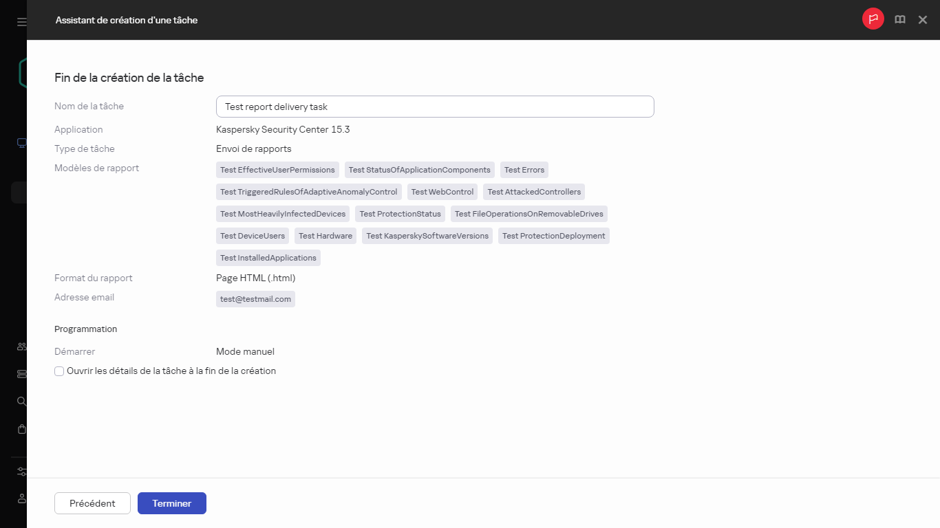Achèvement de la création de la tâche Créer une tâche de livraison.