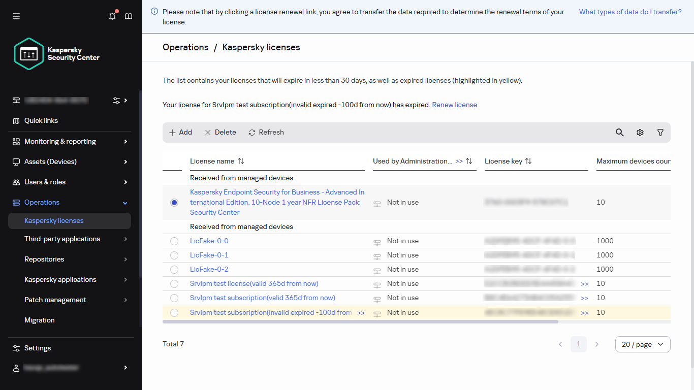 具有所选授权许可的授权许可列表。