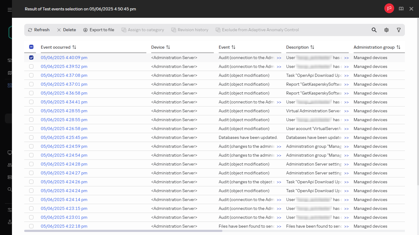 包含所选事件的事件分类结果。