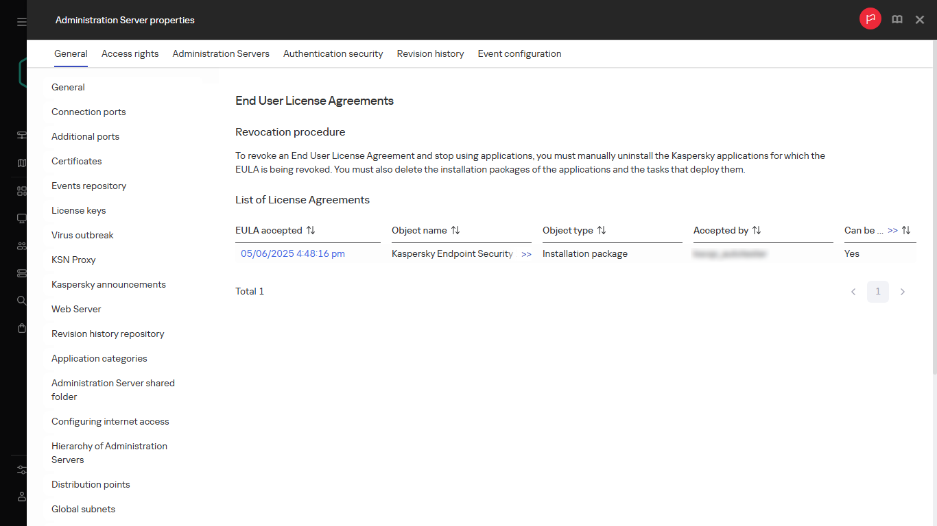 The list of End User License Agreements.