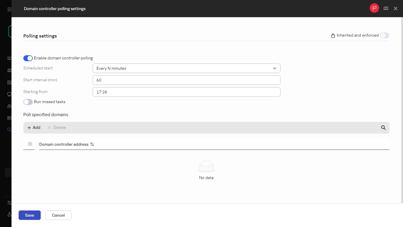 Domain controller polling settings.
