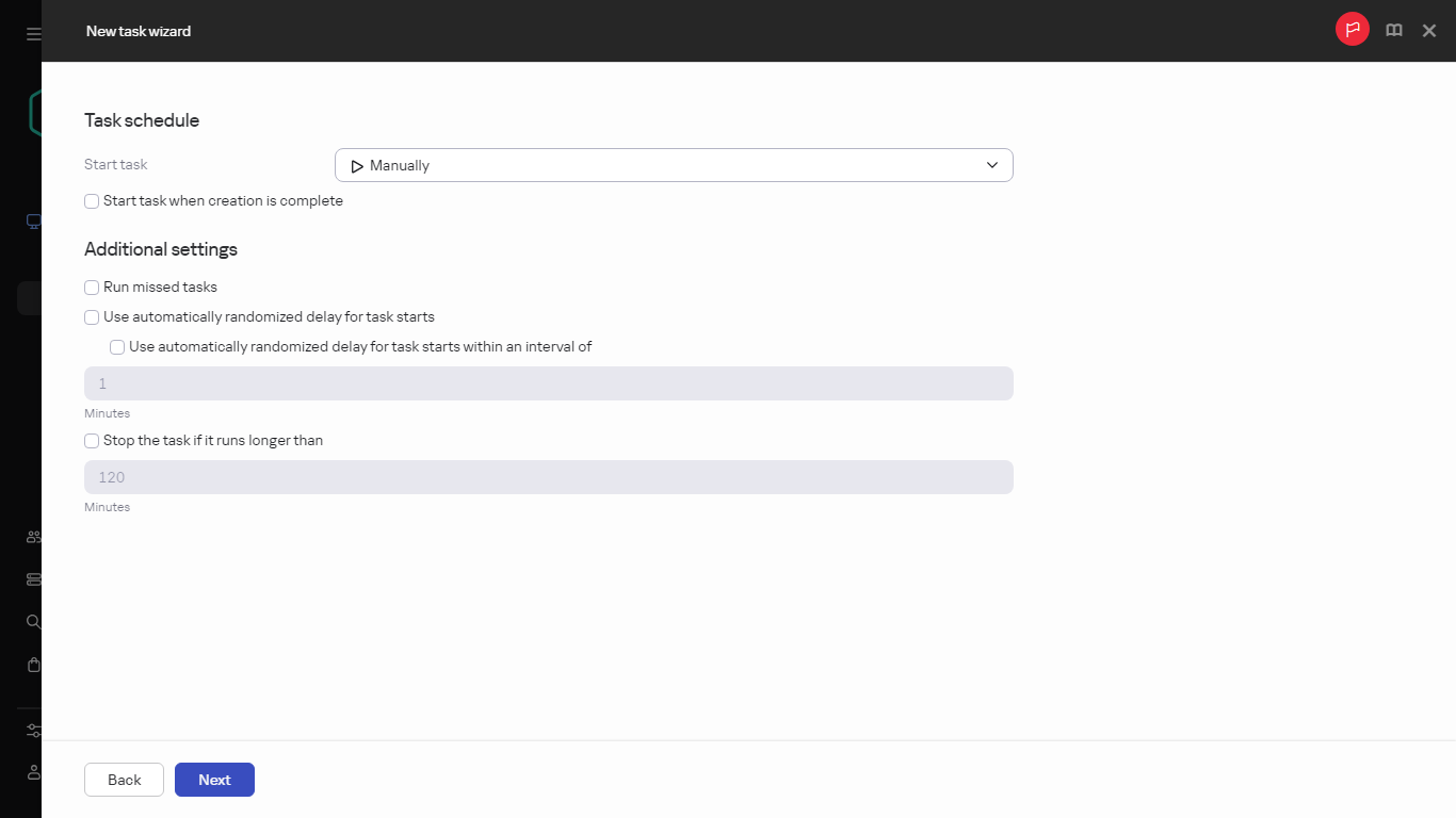 Additional settings of the Create delivery task.