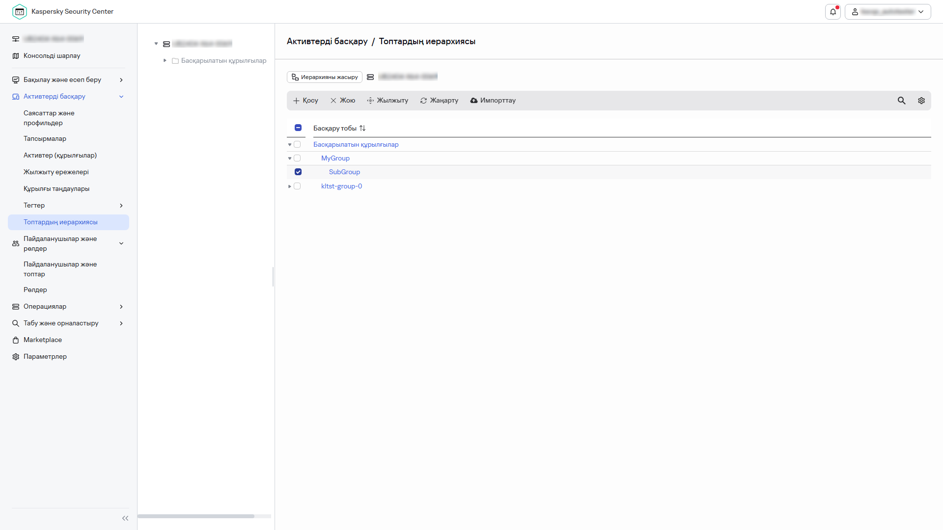 Ішкі топ таңдалған топтар иерархиясы.