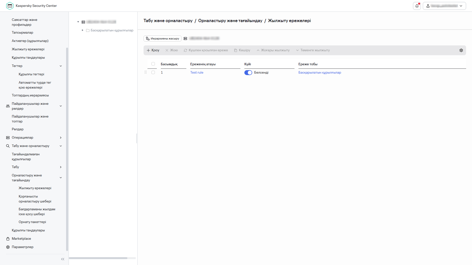 Kaspersky Security Center жүйесінің жылжыту ережелері бөлімі.