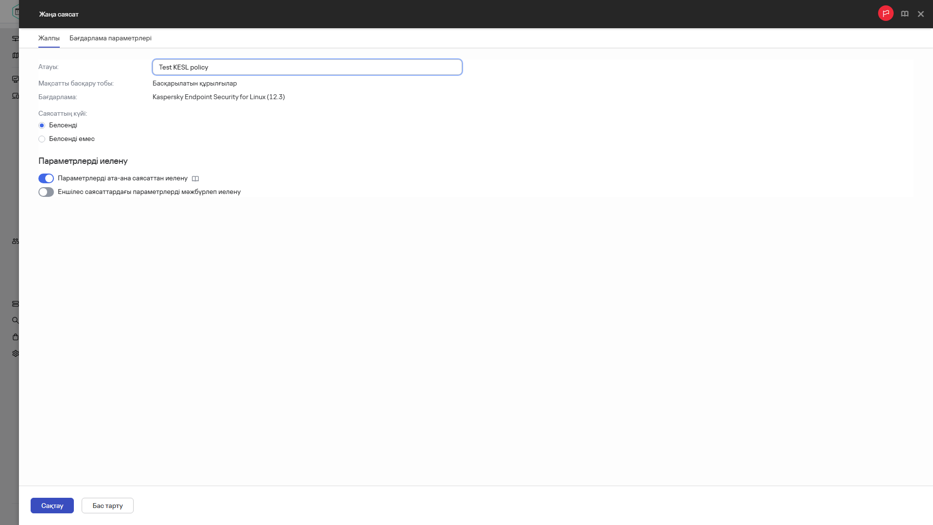 Жаңа саясат жасау терезесінің "Жалпы" қойындысы.