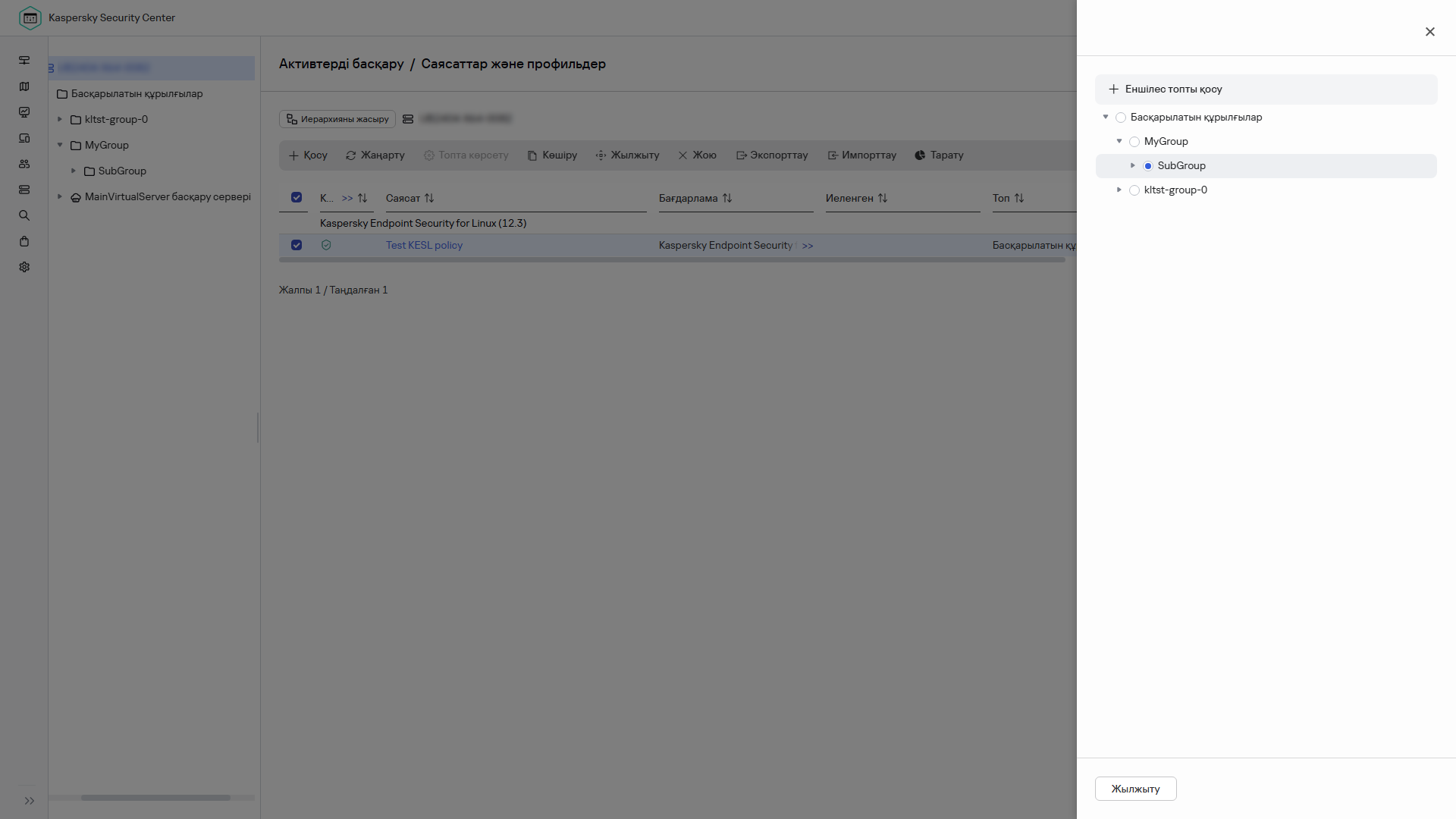 Саясатты жылжыту үшін топ таңдаудың диалогтік терезесі.