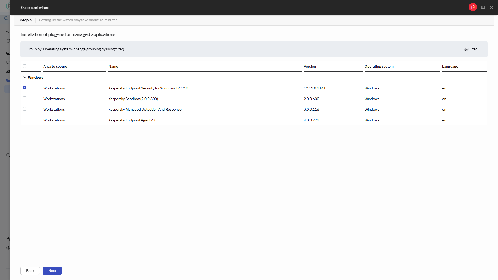 Жылдам іске қосу шеберінің қадамы – плагиндер орнату.