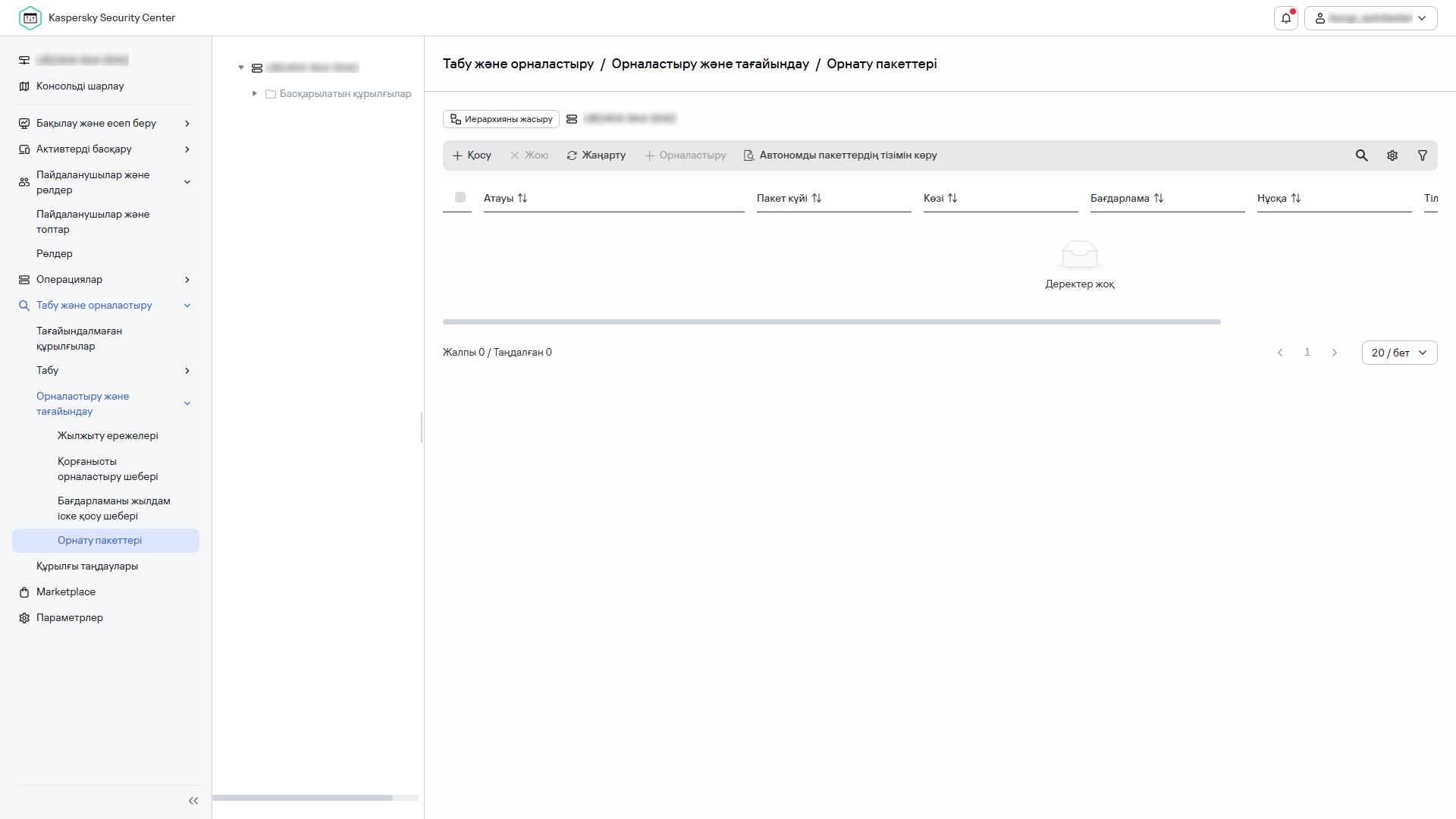 Негізгі мәзірдегі "Орнату пакеттері" бөлімі.