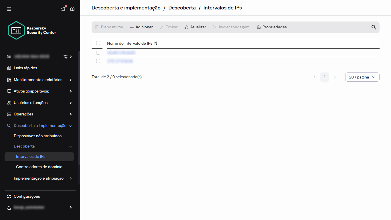 Lista de intervalos de IP.
