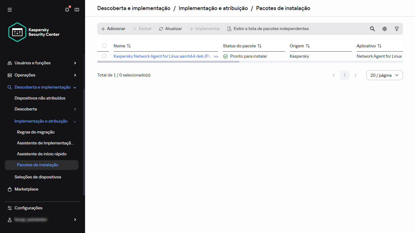 A lista de pacotes de instalação.