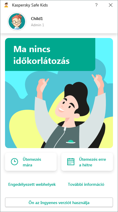 A fő alkalmazásablak az aktuális fiókbeállításokkal.