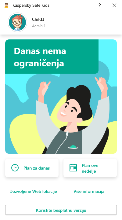 Glavni prozor aplikacije sa trenutnim postavkama naloga.