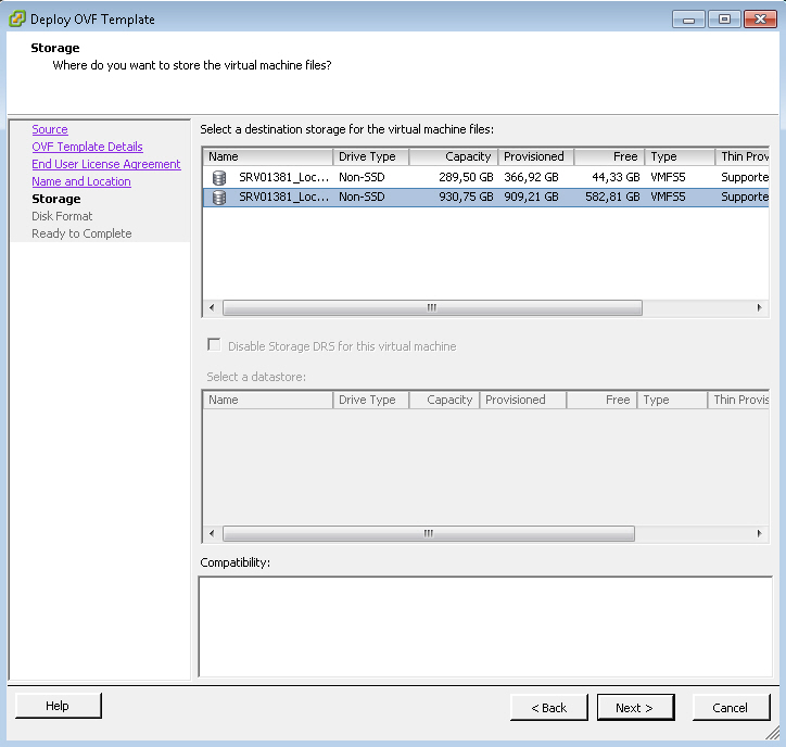 Selecting a storage for files