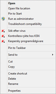 Context menu of an object in Microsoft Windows