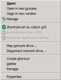 Místní nabídka objektu v systému Microsoft Windows