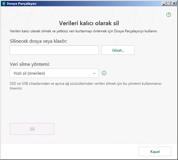 Dosya Parçalayıcı penceresi