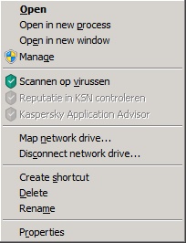 Contextmenu van een object in Microsoft Windows