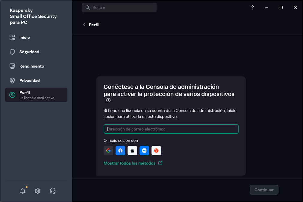 Paso en el que puede conectarse a la Consola de administración