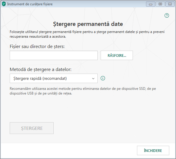 Fereastra Instrument de curățare fișiere